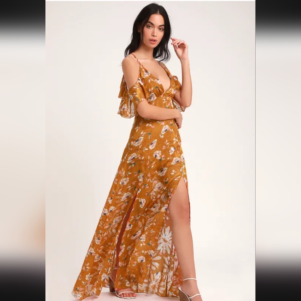 Gold orange floral maxi dress